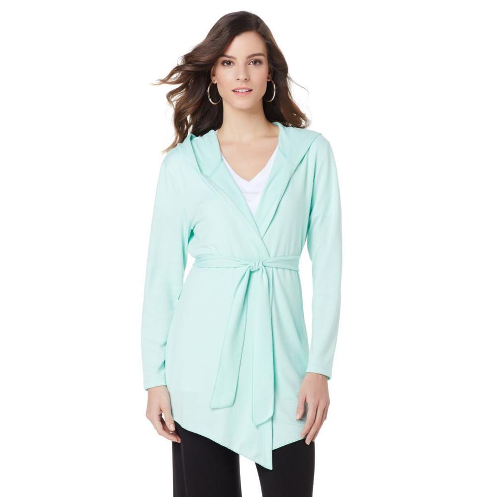 Lisa Kline Women's Hush Free Spirit Open Front Top Light Teal Large Size HSN
